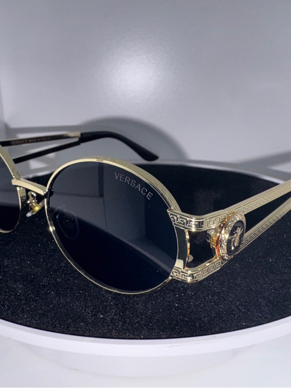 Versace Gold and Black Women's Round Sunglasses with Medusa Accent